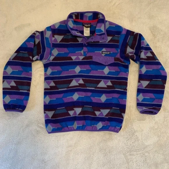 Patagonia Lightweight Synchilla Snap-T Fleece Pullover Purple Blue Aztec print - Picture 9 of 17